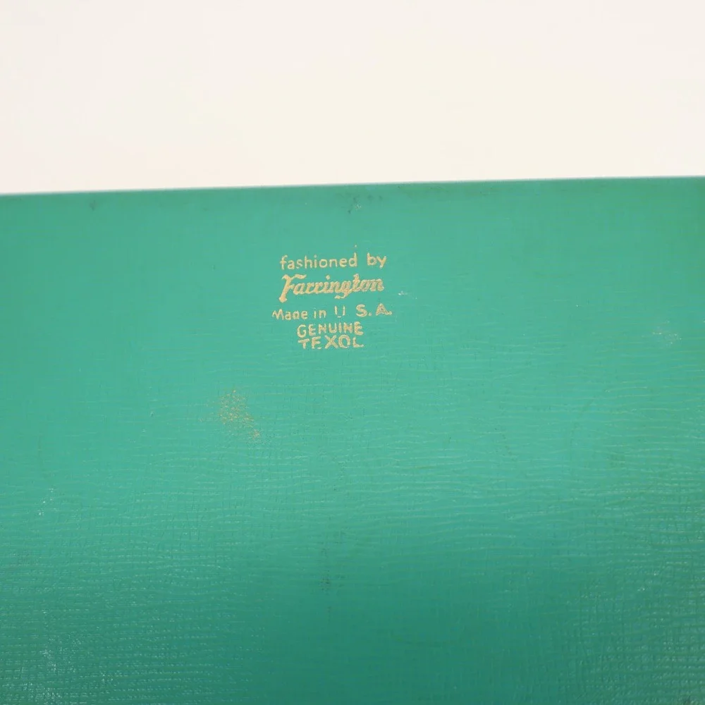 Farrington Vintage Jewelry Box Green Texol Gold Filigree Mid Century Trinket